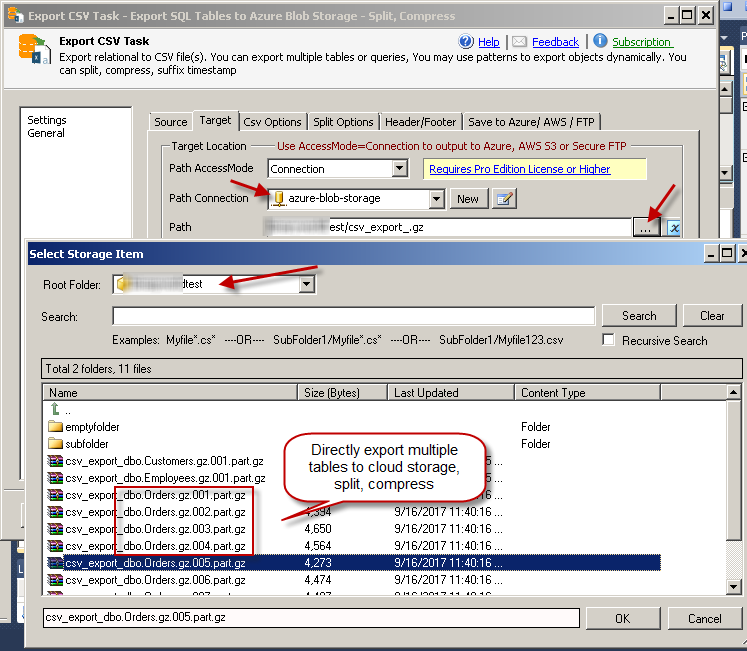 SSIS Export JSON File Task - Export to Azure Bob Storage, SFTP (Dynamically Export Multiple tables, Split, Compress GZip)