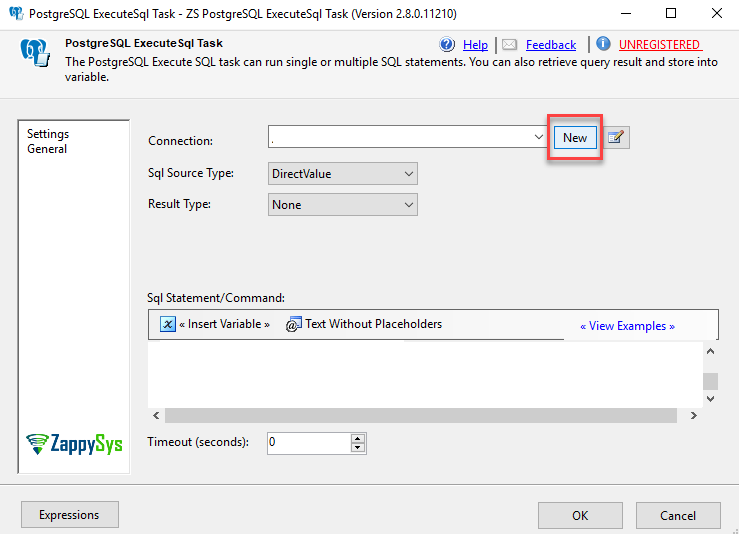 SSIS Postgresql ExecuteSql Task UI