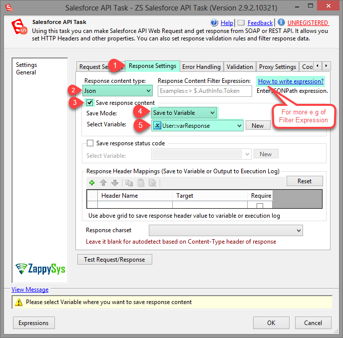 SSIS Salesforce API Task - Response Settings (Save response content options)