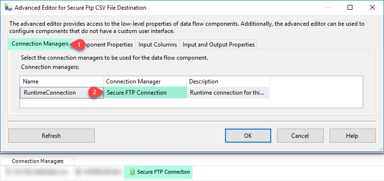 SSIS Secure FTP CSV File Destination - Select Connection Manager