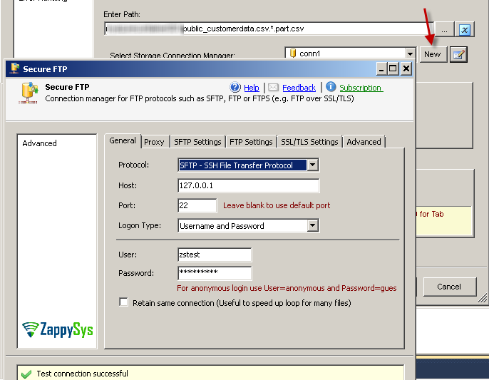 SSIS Secure FTP CSV File Source - Create Azure Storage Connection