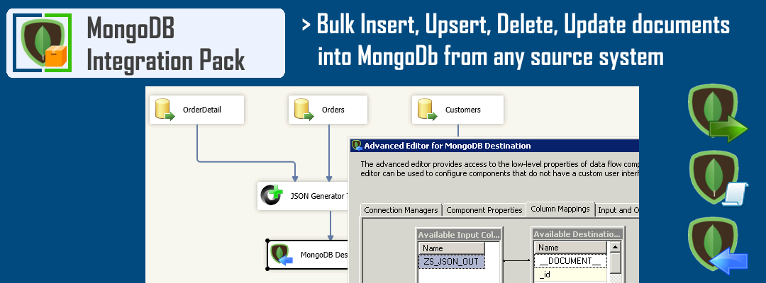 SSIS MongoDB Destination - Bulk Insert, Update, Delete, Upsert documents into MongoDB from any source system