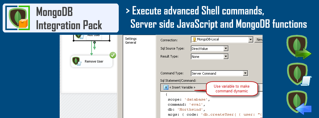 SSIS MongoDB ExecuteSQL Task - Execute advanced shell commands, serverside JavaScript and MongoDB functions