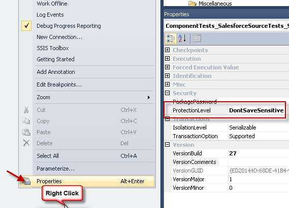 How to change SSIS PackageProtectionLevel