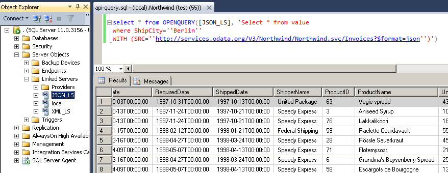 SQL Server Integration Example - Query REST API / JSON Files / XML Files inside SQL Server using ZappySys Data Gateway Service (Use of Linked Server / OPENQUERY Feature in T-SQL Code / SSMS)